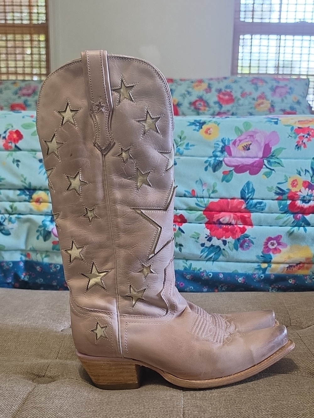 freebird Taupe Leather Star-Embellished Western Boots